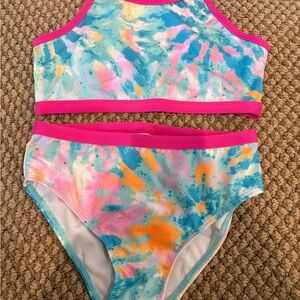 Lands End Girls Chlorine Resistant Rashguard Bikini Swimsuit Set Size Medium